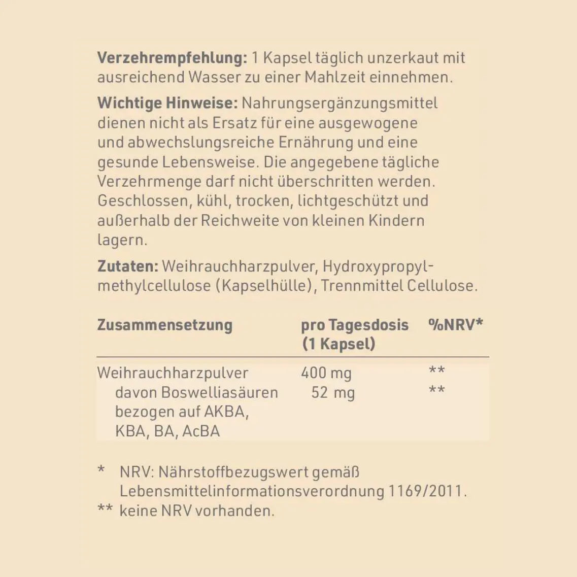 Etikettrückseite von "Afrikanischer Weihrauch"