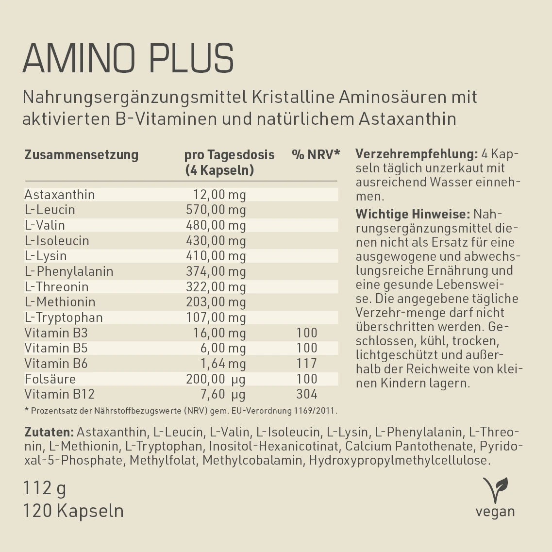 Amino Plus Inhaltsstoffe und -angaben
