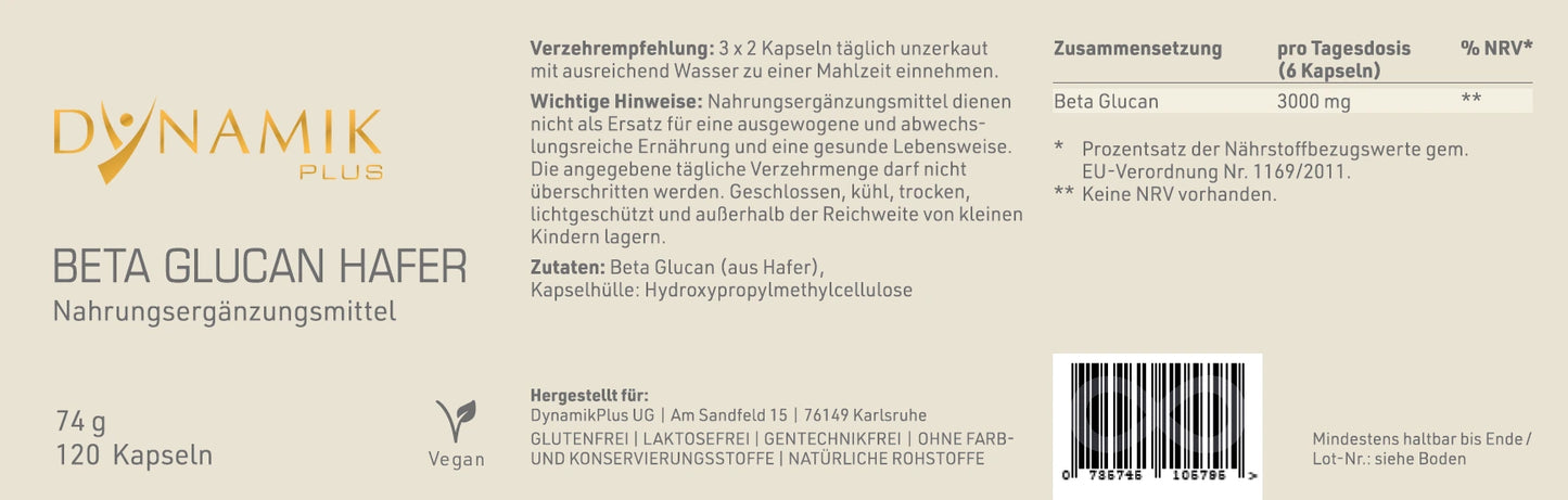 DYNAMIKPLUS Etikett "Beta Glucan Hafer"