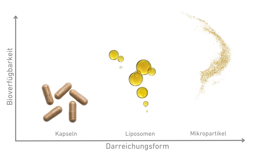 Graph der die Bioverfügbarkeit in Abhängigkeit der Darreichungsform angibt