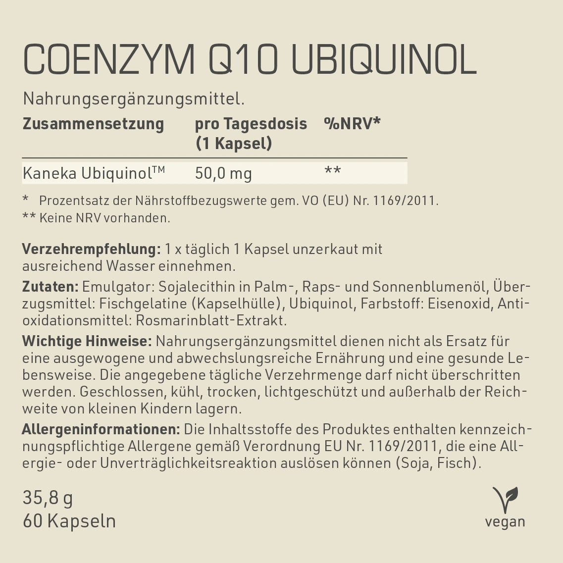 DYNAMIKPLUS Coenzym Q10 Ubiquinol Zusammensetzung, Verzehrempfehlung und Zutaten
