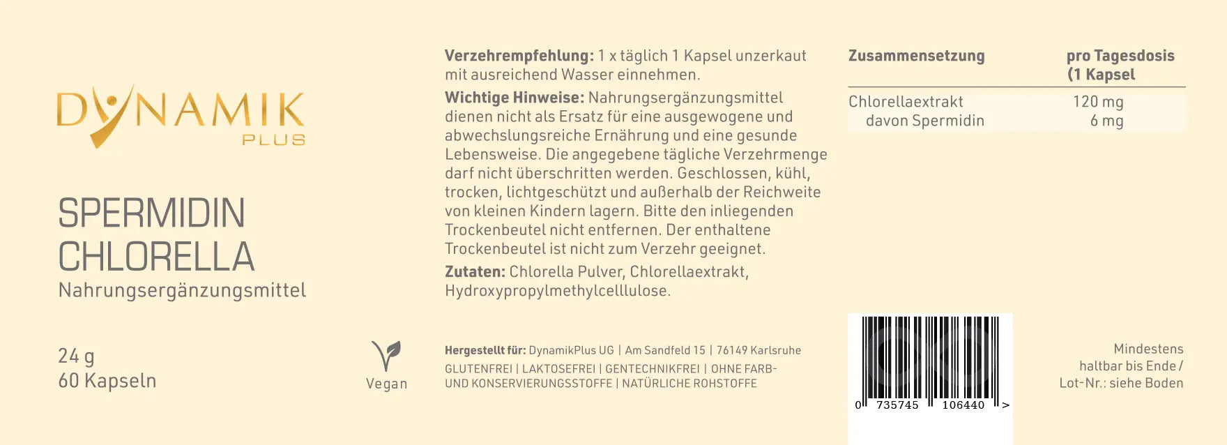 DYNAMIKPLUS Etikett "Spermidin Chlorella"