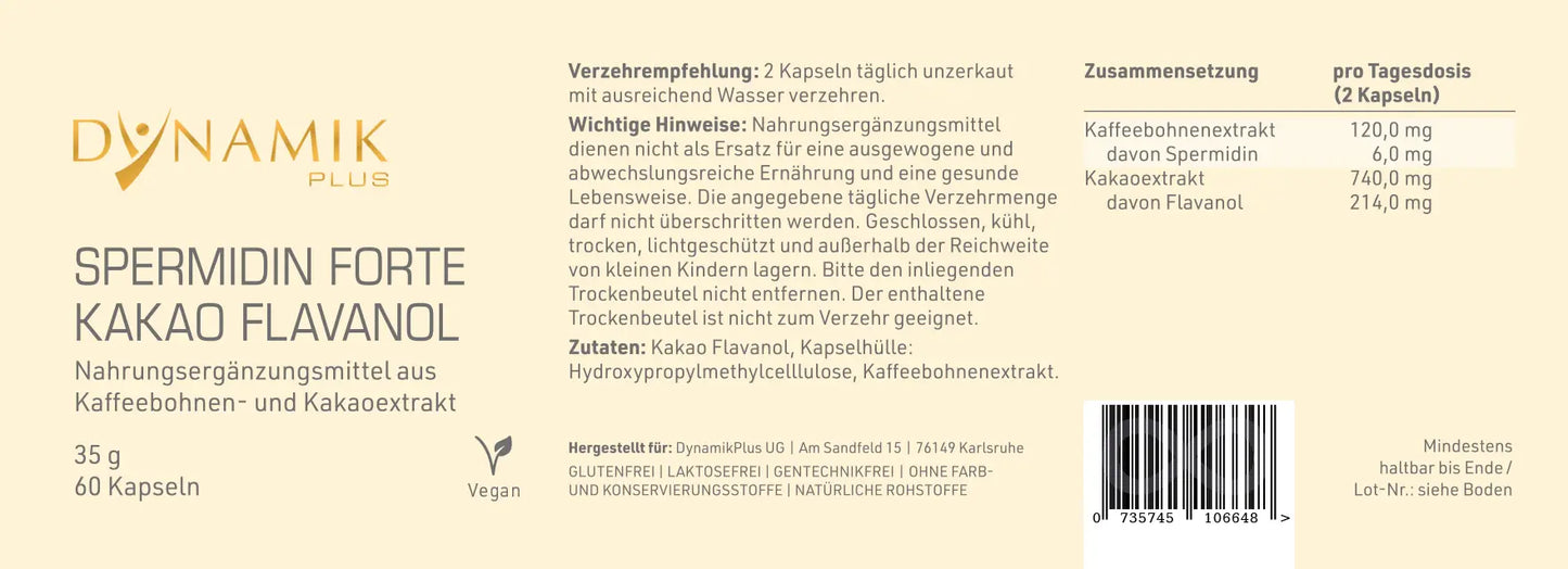 DYNAMIKPLUS Etikett "Spermidin Forte Kakao Flavanole"