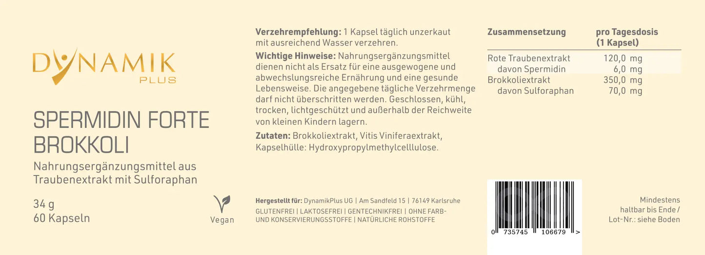DYNAMIKPLUS Etikett "Spermidin Forte Brokkoli"