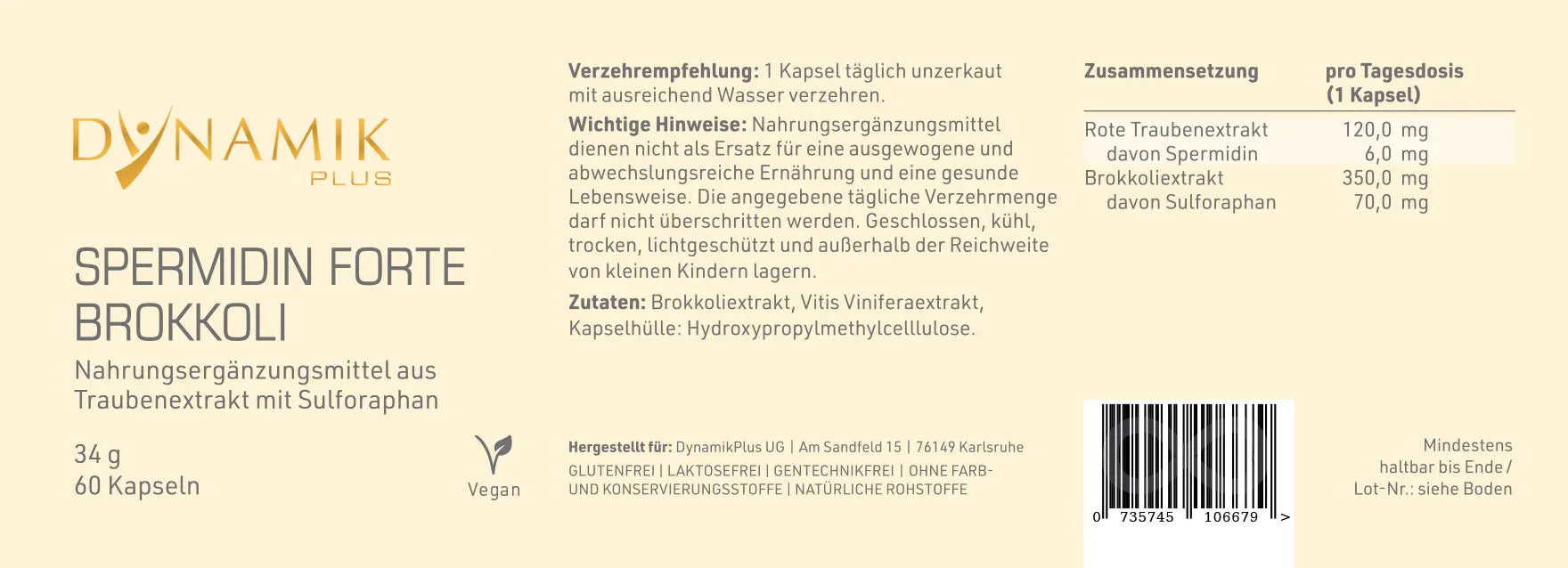 DYNAMIKPLUS Etikett "Spermidin Forte Brokkoli"