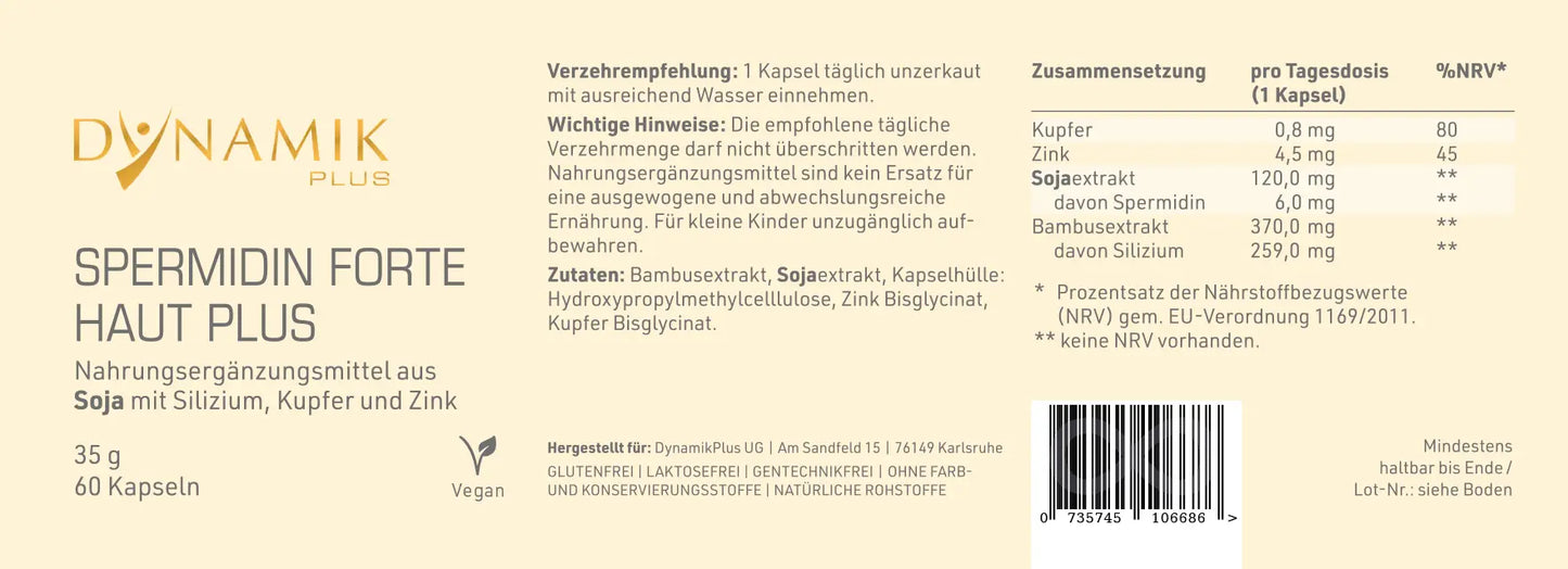 DYNAMIKPLUS Etikett "Spermidin Forte Haut Plus"