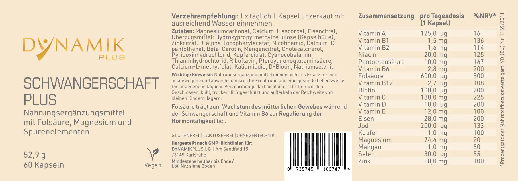 DYNAMIKPLUS Etikett "Schwangerschaft Plus"