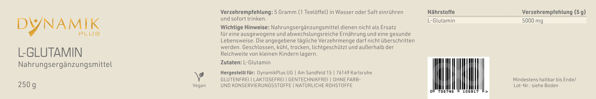 DYNAMIKPLUS Etikett "L-Glutamin"