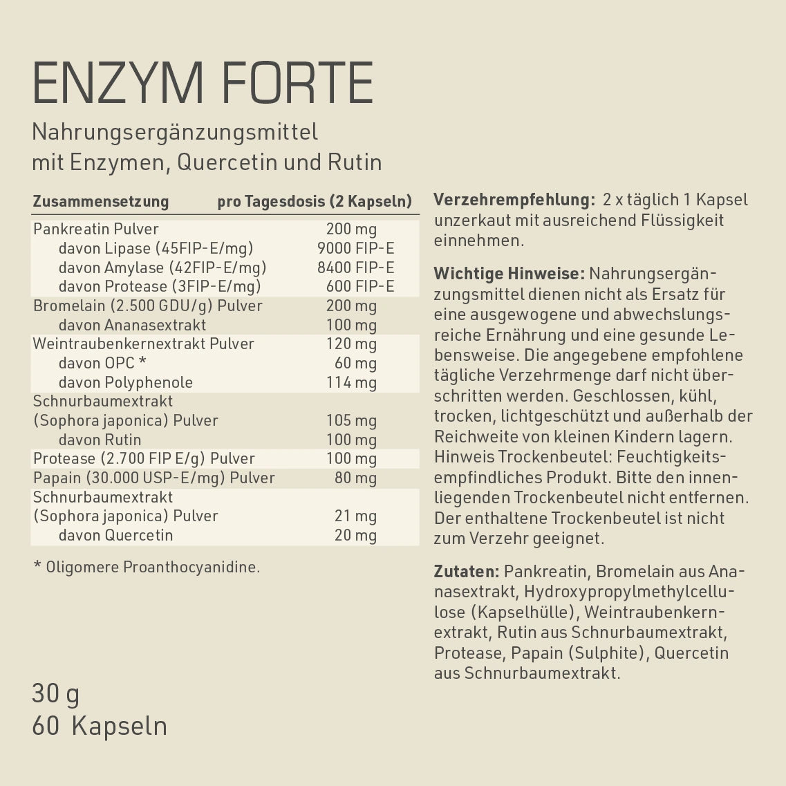 DYNAMIKPLUS Enzym Forte Zusammensetzung, Verzehrempfehlung und Zutaten