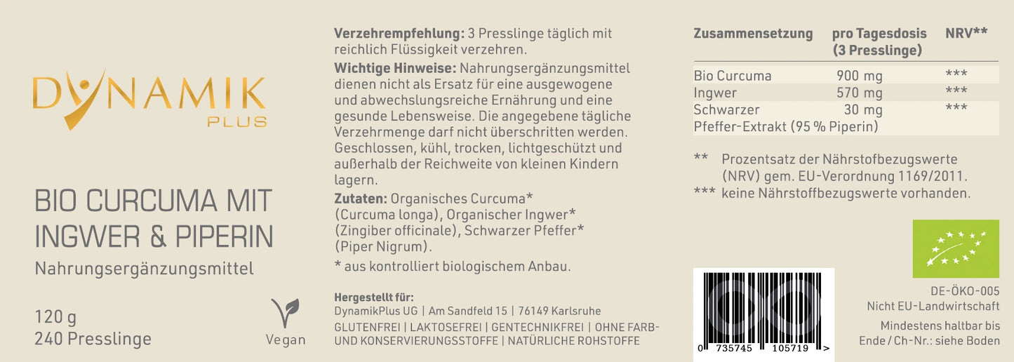 Bio Curcuma mit Ingwer und Piperin