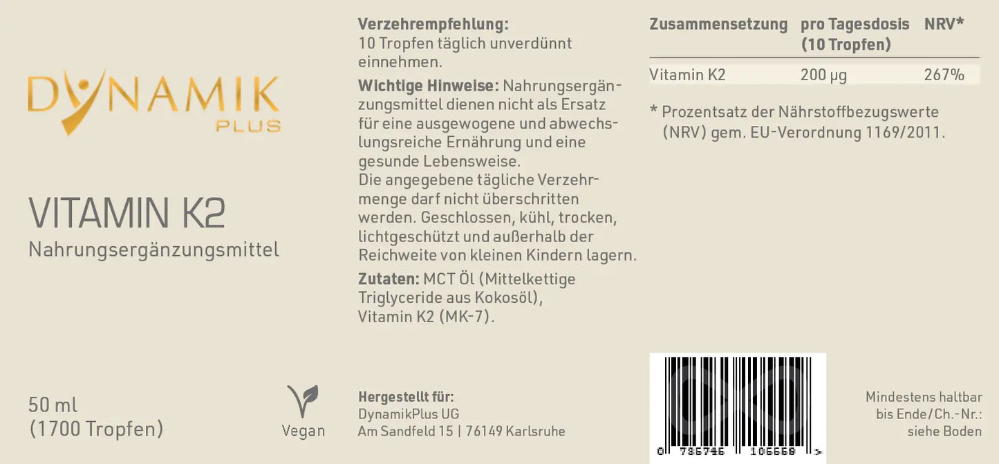 DYNAMIKPLUS Etikett "Vitamin K2"