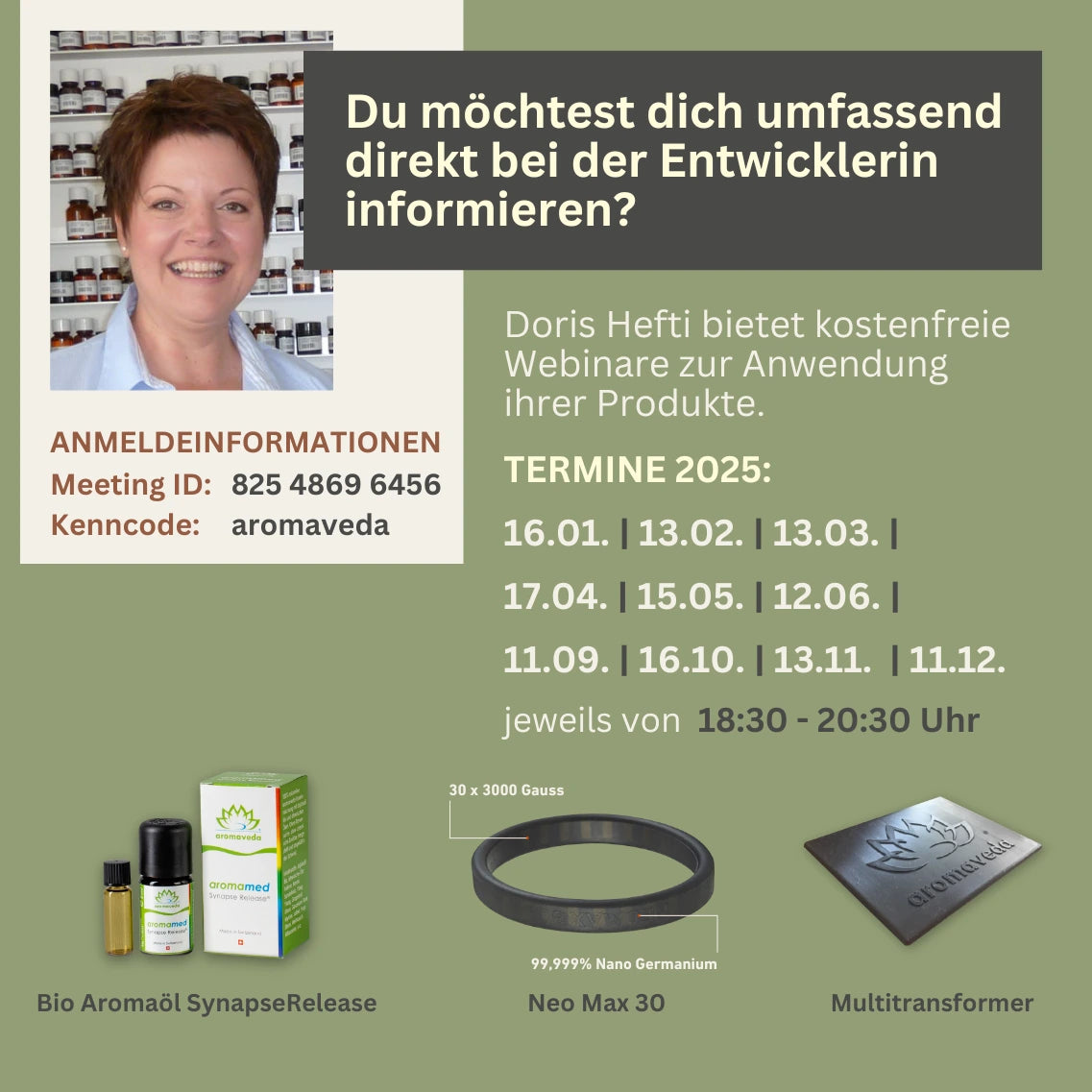 Aromaveda Anmeldeinformationen und Termine