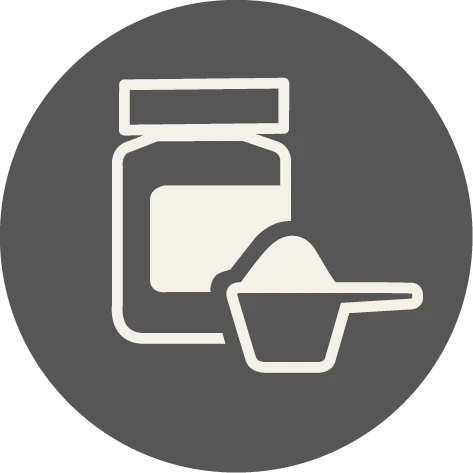 Graues Icon eines Behälters mit Pulver gefülltem Messlöffel