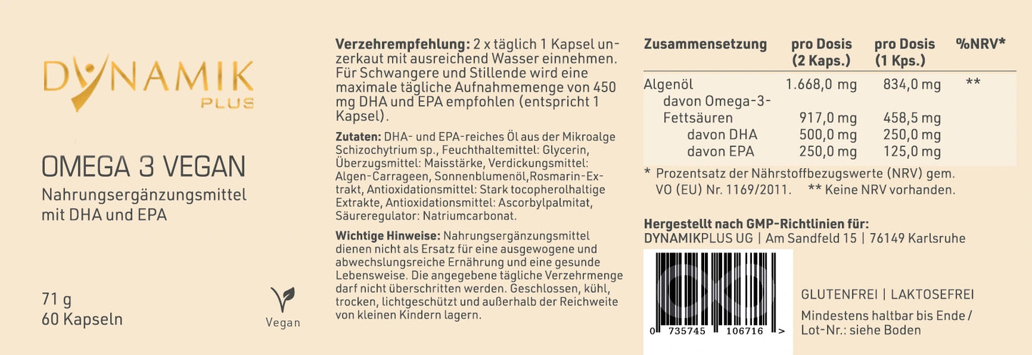 Etikett mit Inhaltsstoffen und -angaben