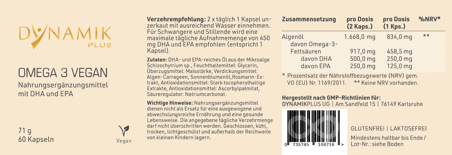 Etikett mit Inhaltsstoffen und -angaben