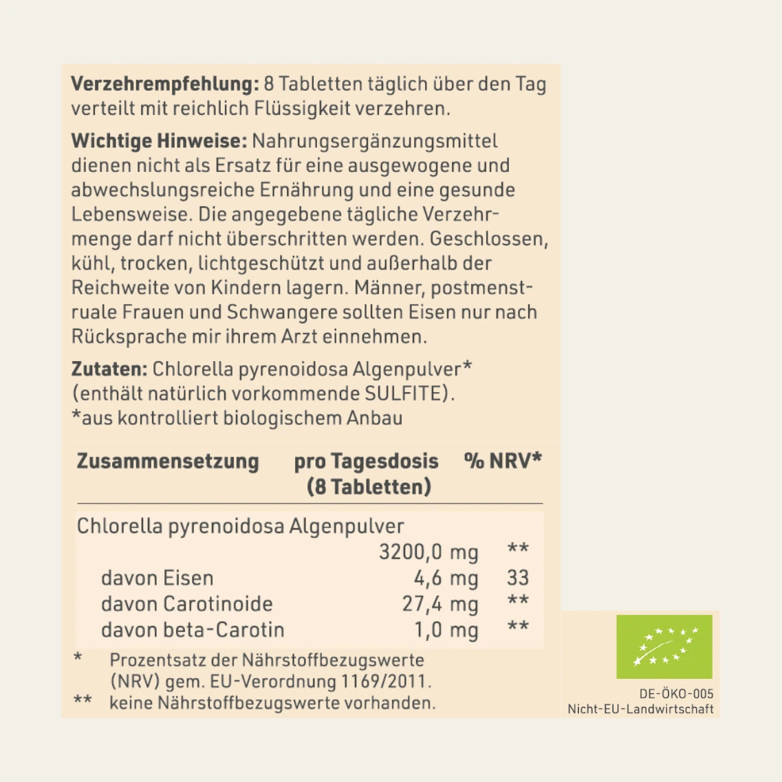 Etikett mit Inhaltsstoffen und -angaben