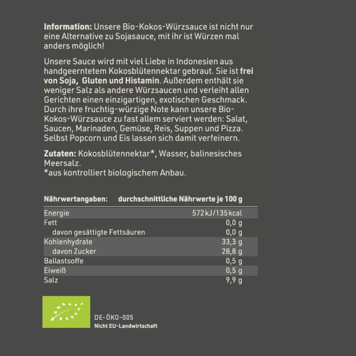 DYNAMIKPLUS "Bio Kokos Würzsauce" Nährwertangaben