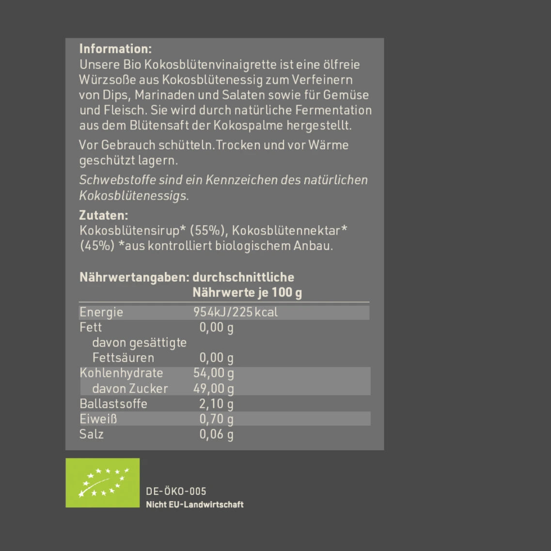 Etikettrückseite mit Zutaten und Nährwertangaben