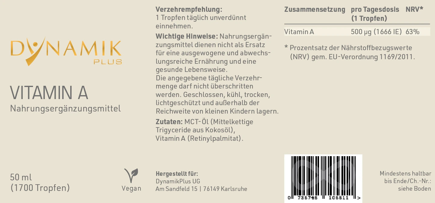 DYNAMIKPLUS Etikett "Vitamin A"