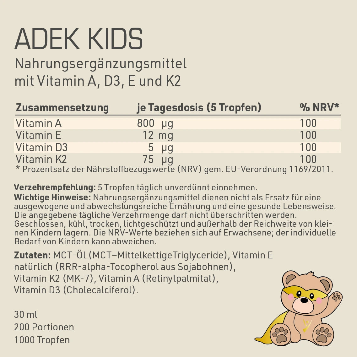 ADEK Kids Inhaltsstoffe und -angaben