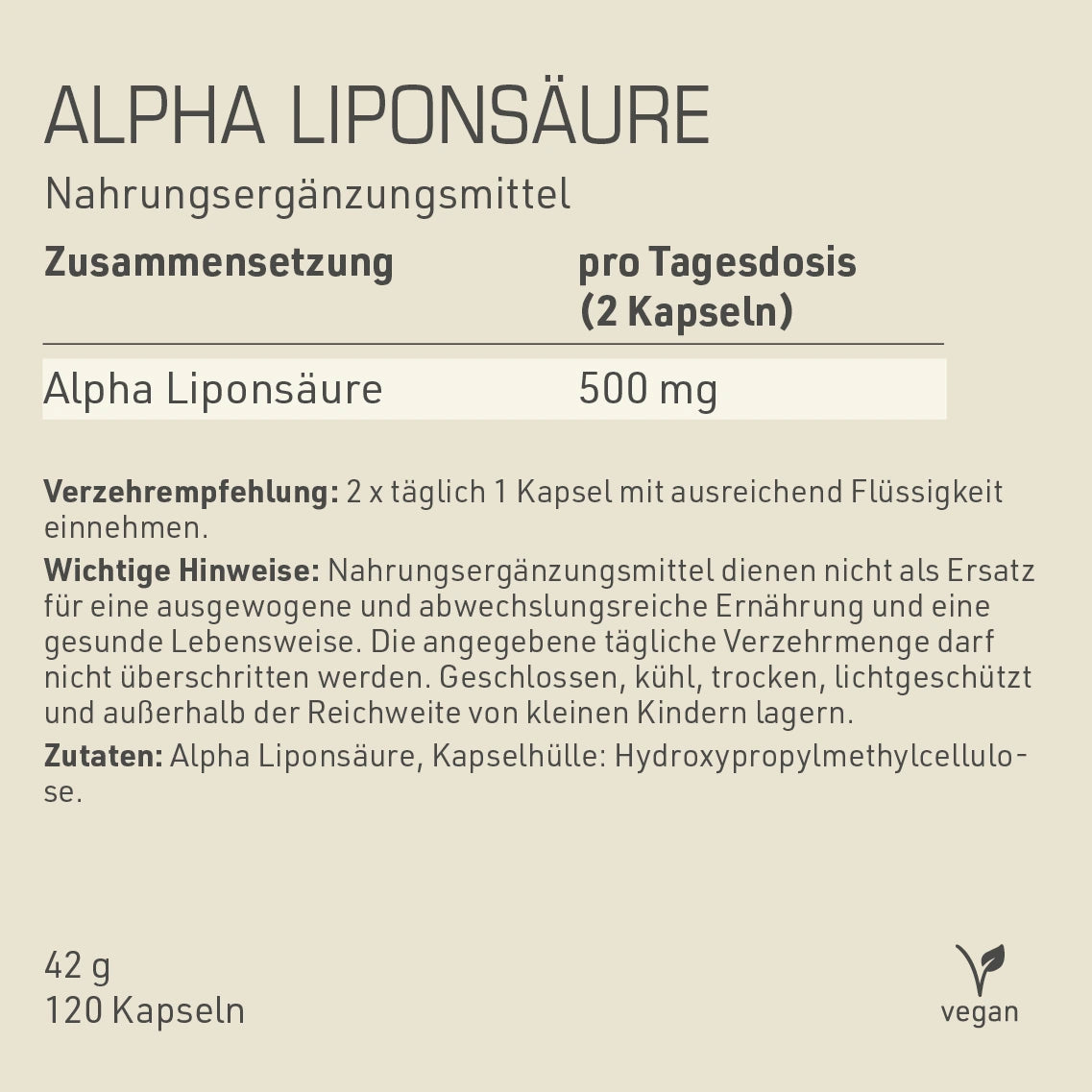 DYNAMIKPLUS Alpha Liponsäure Zusammensetzung, Verzehrempfehlung und Zutaten