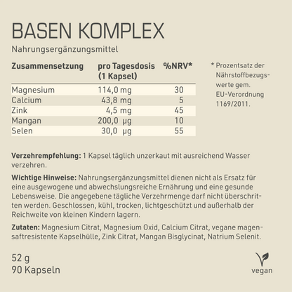 Basen Komplex Etikett Rückseite mit Inhaltsstoffen und -angaben