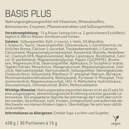 Basis Plus Etikett mit Inhaltsstoffen