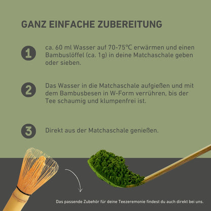 Anleitung zur Zubereitung des Bio Matcha Kanayamidori