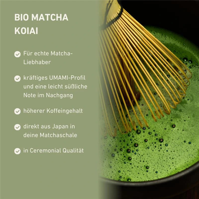 Bio Matcha Koiai Infografik zu Eigenschaften des Matchas