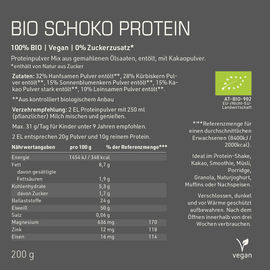 DYNAMIKPLUS Bio Schoko Protein Nährwertangaben, Verzehrempfehlung und Zutaten
