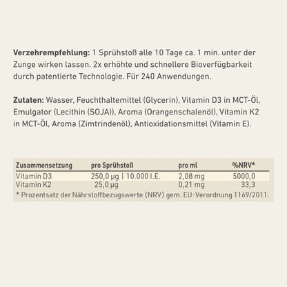 Vitamin D3 + K2 Spray - ZIMT Geschmack