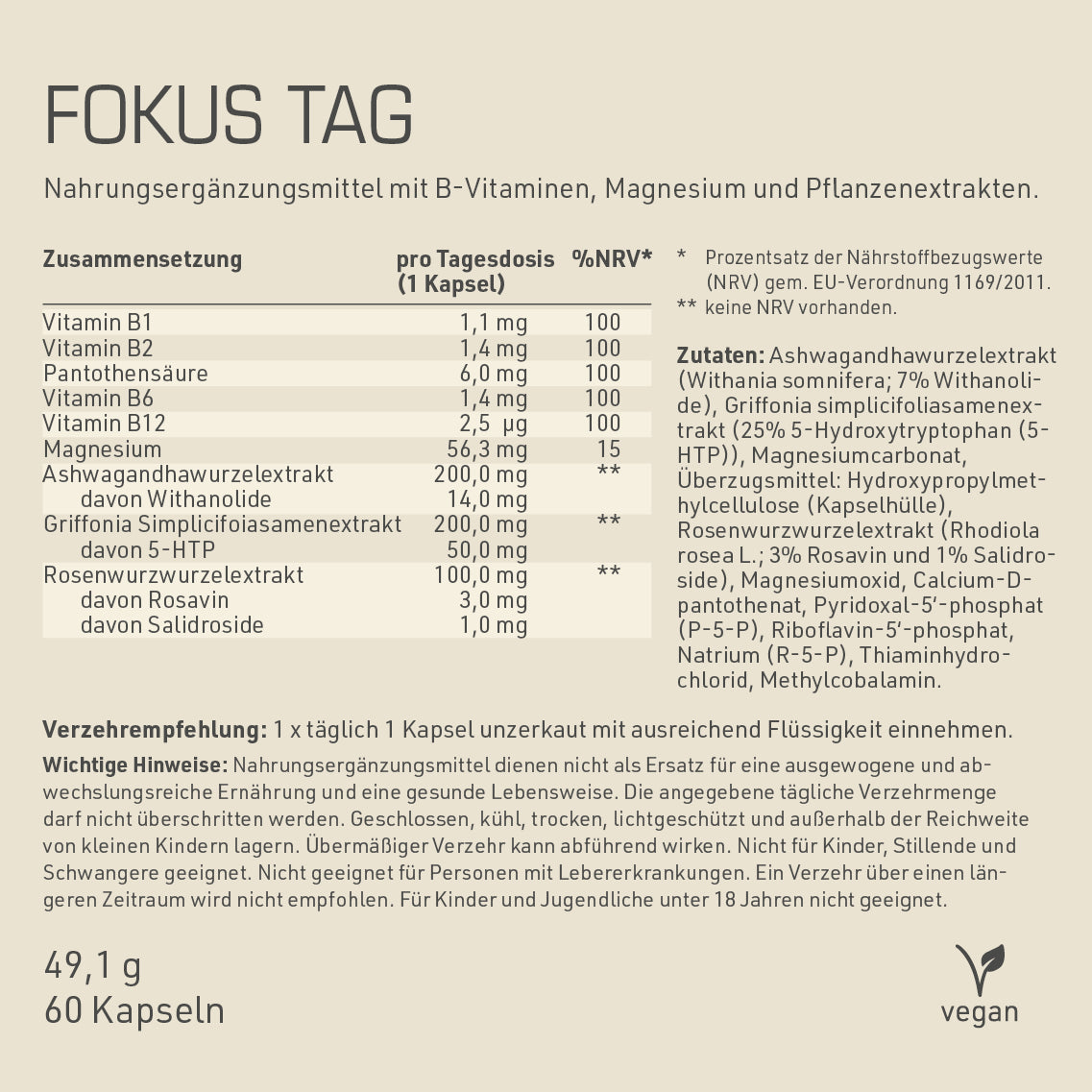 DYNAMIKPLUS Fokus Tag Zusammensetzung, Verzehrempfehlung und Zutaten