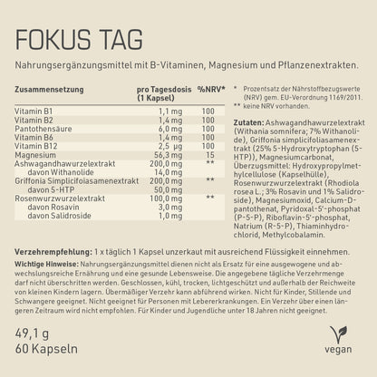 DYNAMIKPLUS Fokus Tag Zusammensetzung, Verzehrempfehlung und Zutaten