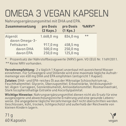 DYNAMIKPLUS Omega 3 vegan Kapseln Zusammensetzung, Verzehrempfehlung und Zutaten