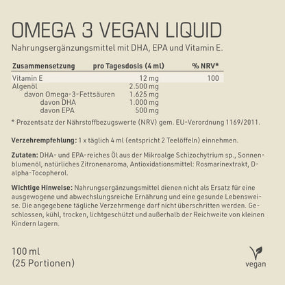 DYNAMIKPLUS Omega 3 vegan Liquid Zusammensetzung, Verzehrempfehlung und Zutaten