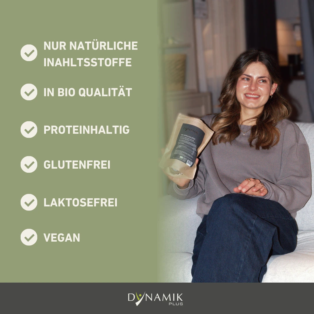 Infografik Eigenschaften von Bio Spirulina Bites