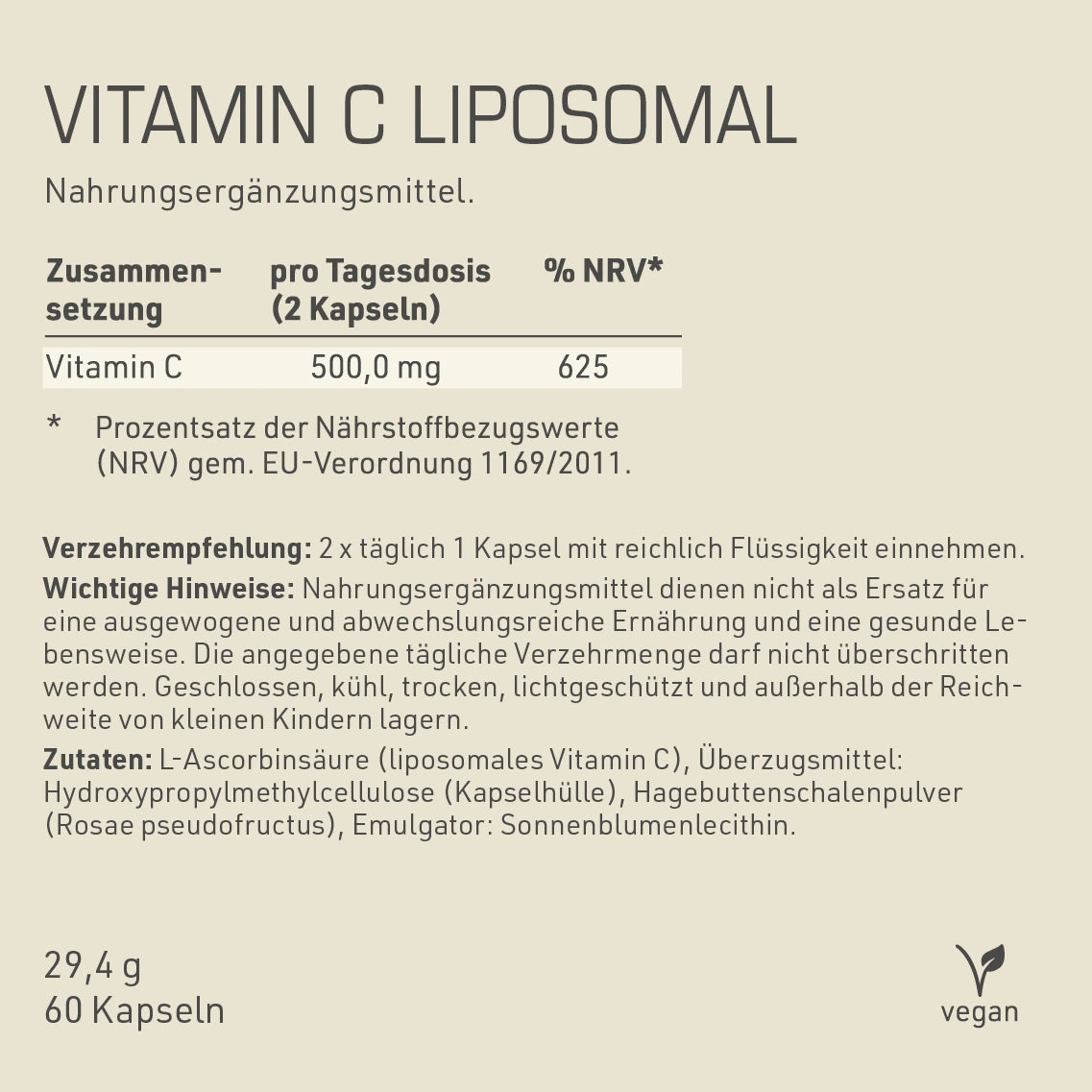 DYNAMIKPLUS Vitamin C Liposomal Zusammensetzung, Verzehrempfehlung und Zutaten