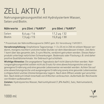 Zell Aktiv 1 Etikett Rückseite mit Inhaltsstoffen und -angaben
