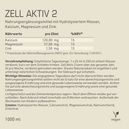 Zell Aktiv 2 Etikett Rückseite mit Inhaltsstoffen und -angaben