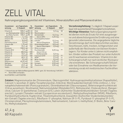 DYNAMIKPLUS Zell Vital Zusammensetzung, Verzehrempfehlung und Zutaten